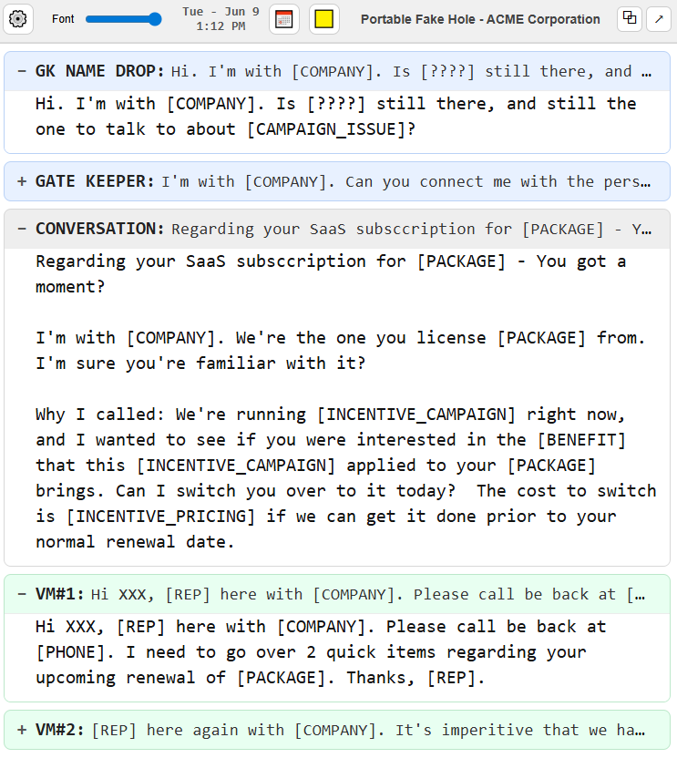 CallSparq configurable script preview